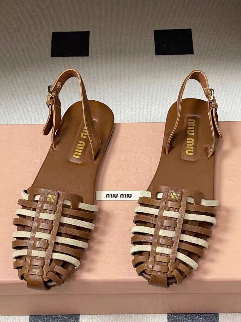 Miu Miu Two-Tone Woven Fisherman Slingback Flat Sandals